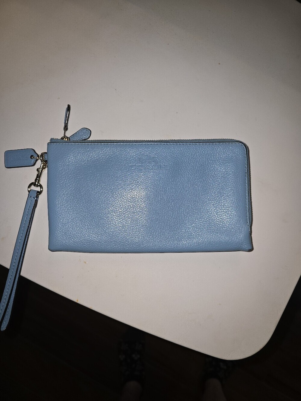 Coach Light Blue Double Leather Wristlet